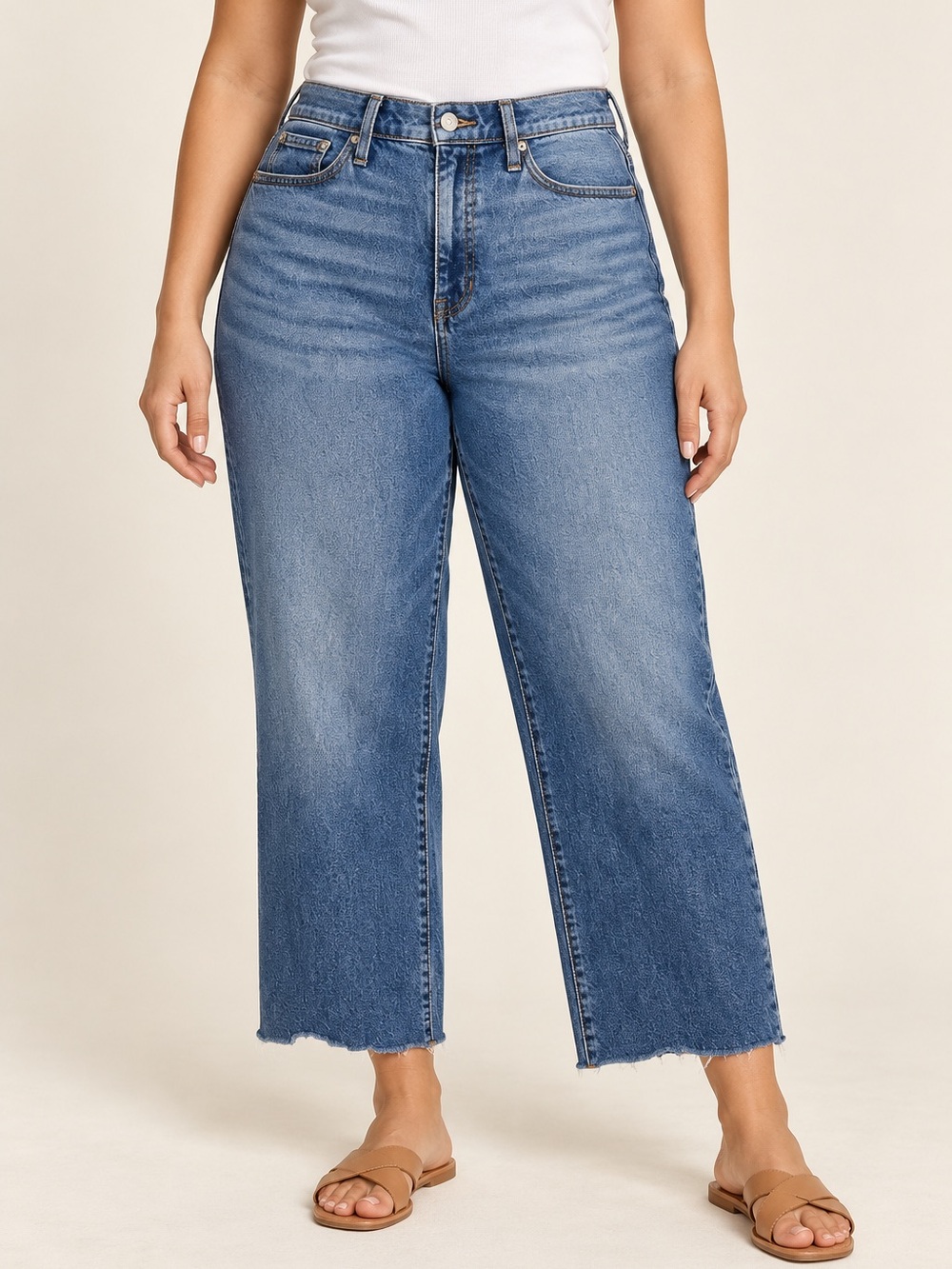 J.Crew Slim Wide Leg Jeans Raw Hem Medium Wash Size 30 BP464